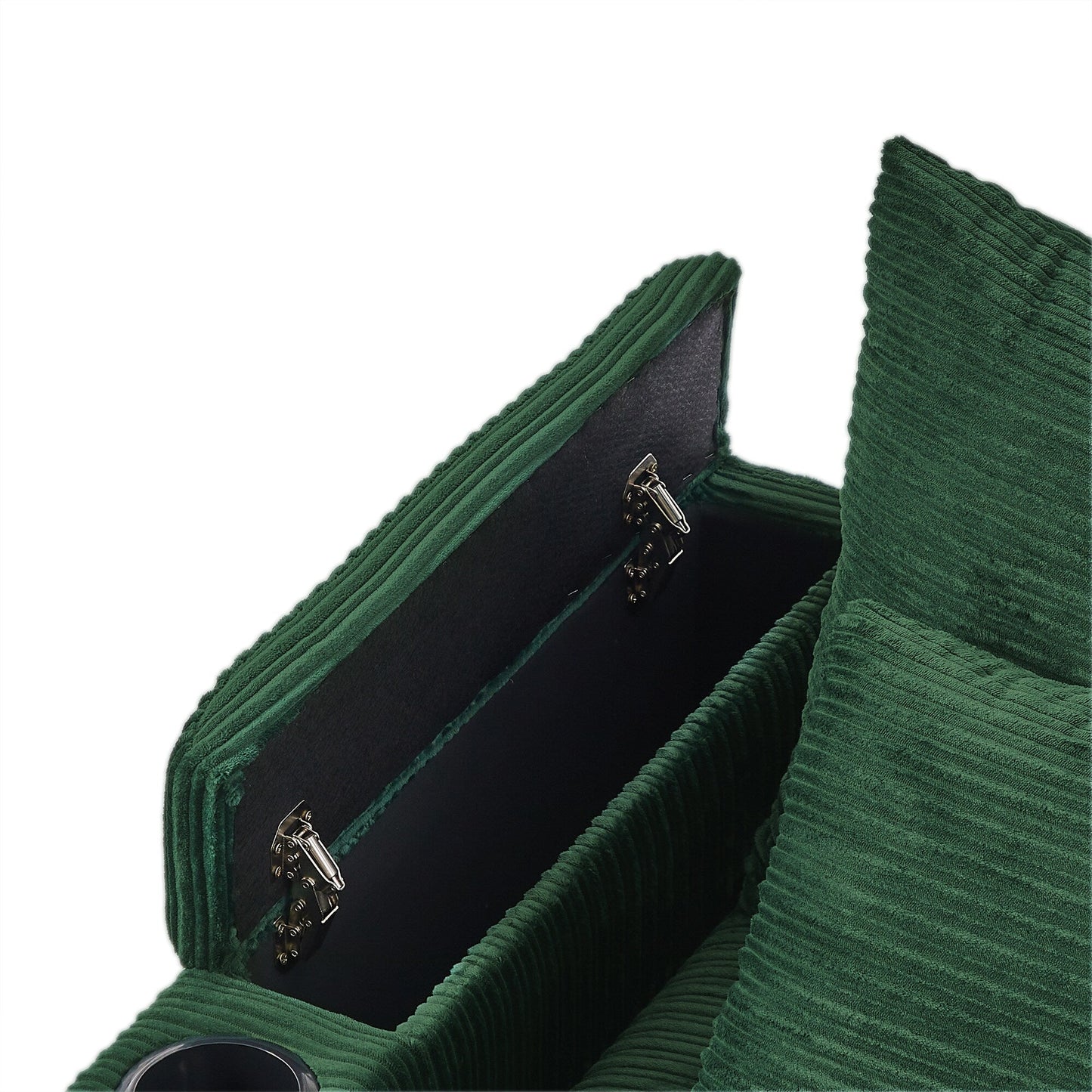 Canapé simple moderne avec pouf amovible, rangement dissimulé, ports USB, porte-gobelets et support de téléphone pour le salon