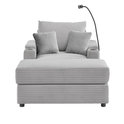 Canapé simple moderne avec pouf amovible, rangement dissimulé, ports USB, porte-gobelets et support de téléphone pour le salon