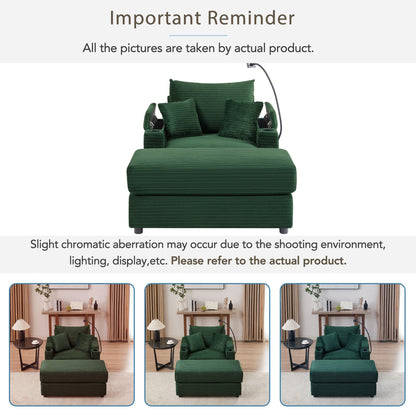 Canapé simple moderne avec pouf amovible, rangement dissimulé, ports USB, porte-gobelets et support de téléphone pour le salon