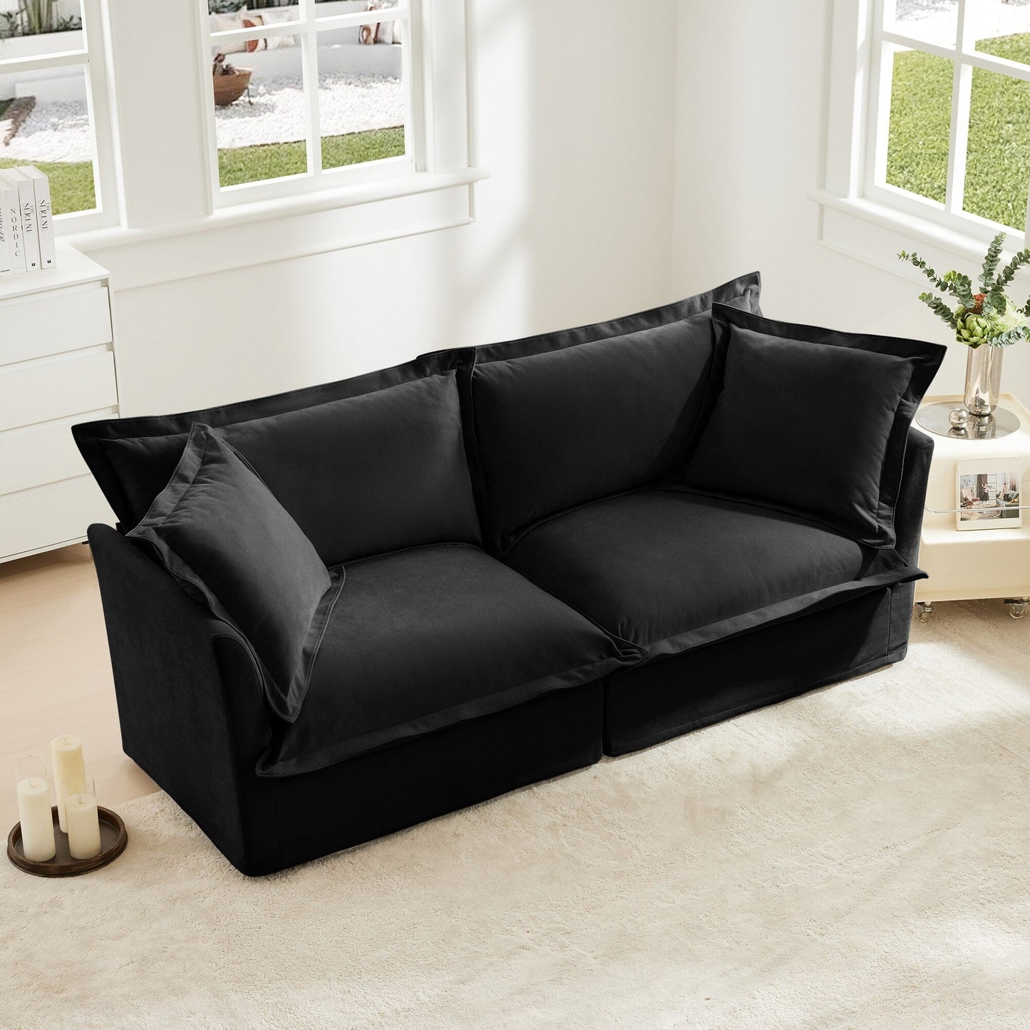 Canapé 2 places moderne avec housse pour salon, canapé 2 places, canapé profond en chenille unie avec coussin rembourré