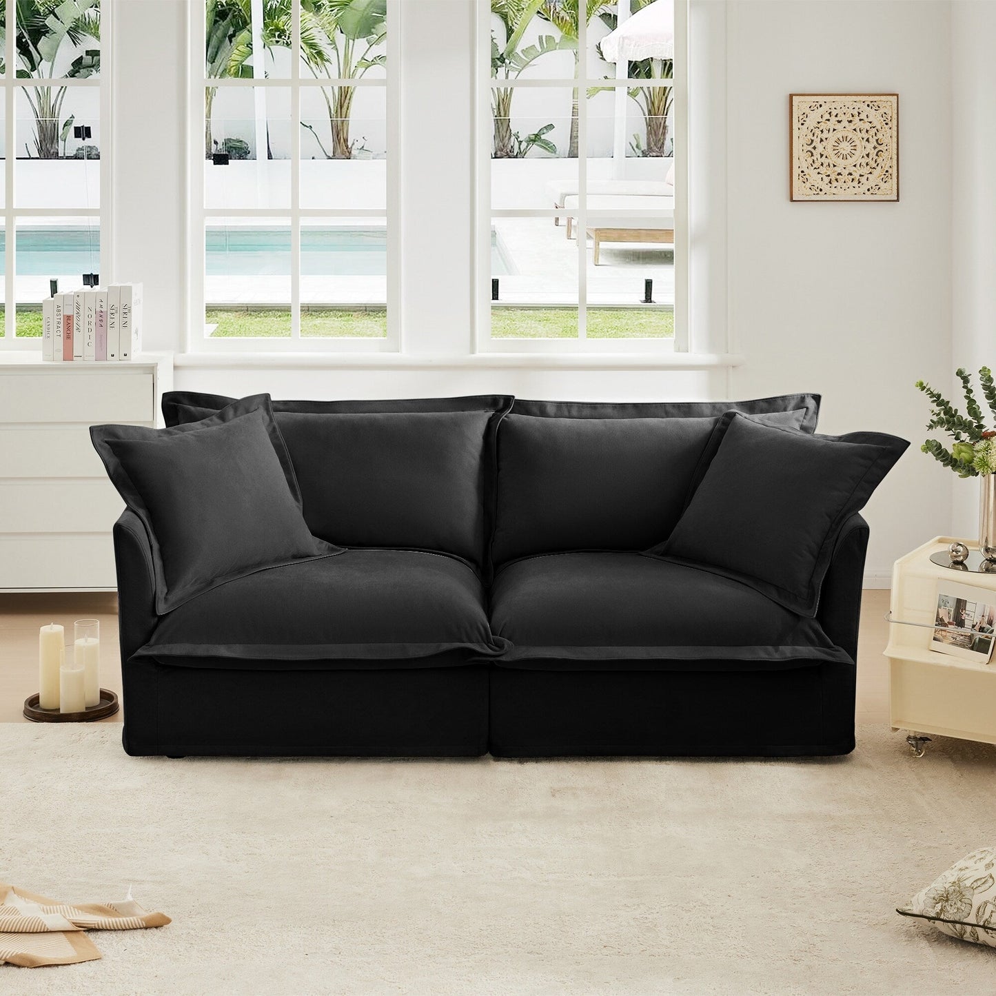 Canapé 2 places moderne avec housse pour salon, canapé 2 places, canapé profond en chenille unie avec coussin rembourré