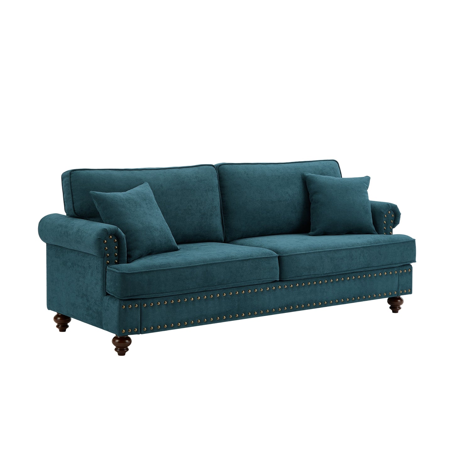 Canapé moderne pour salon, canapé en chenille verte 82, canapé sectionnel avec pieds marron, canapé rembourré pour appartement