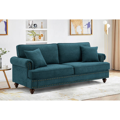 Canapé moderne pour salon, canapé en chenille verte 82, canapé sectionnel avec pieds marron, canapé rembourré pour appartement