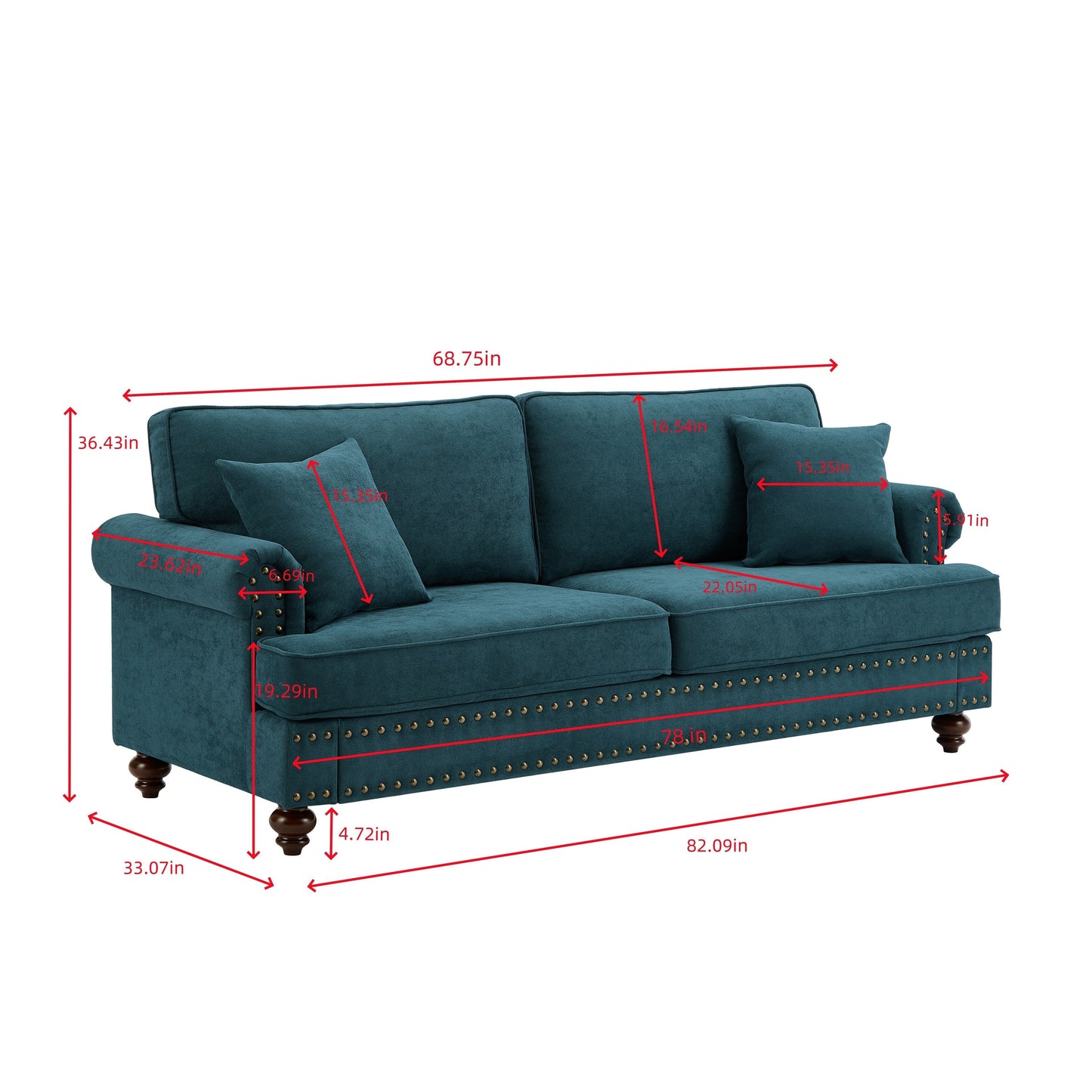 Canapé moderne pour salon, canapé en chenille verte 82, canapé sectionnel avec pieds marron, canapé rembourré pour appartement