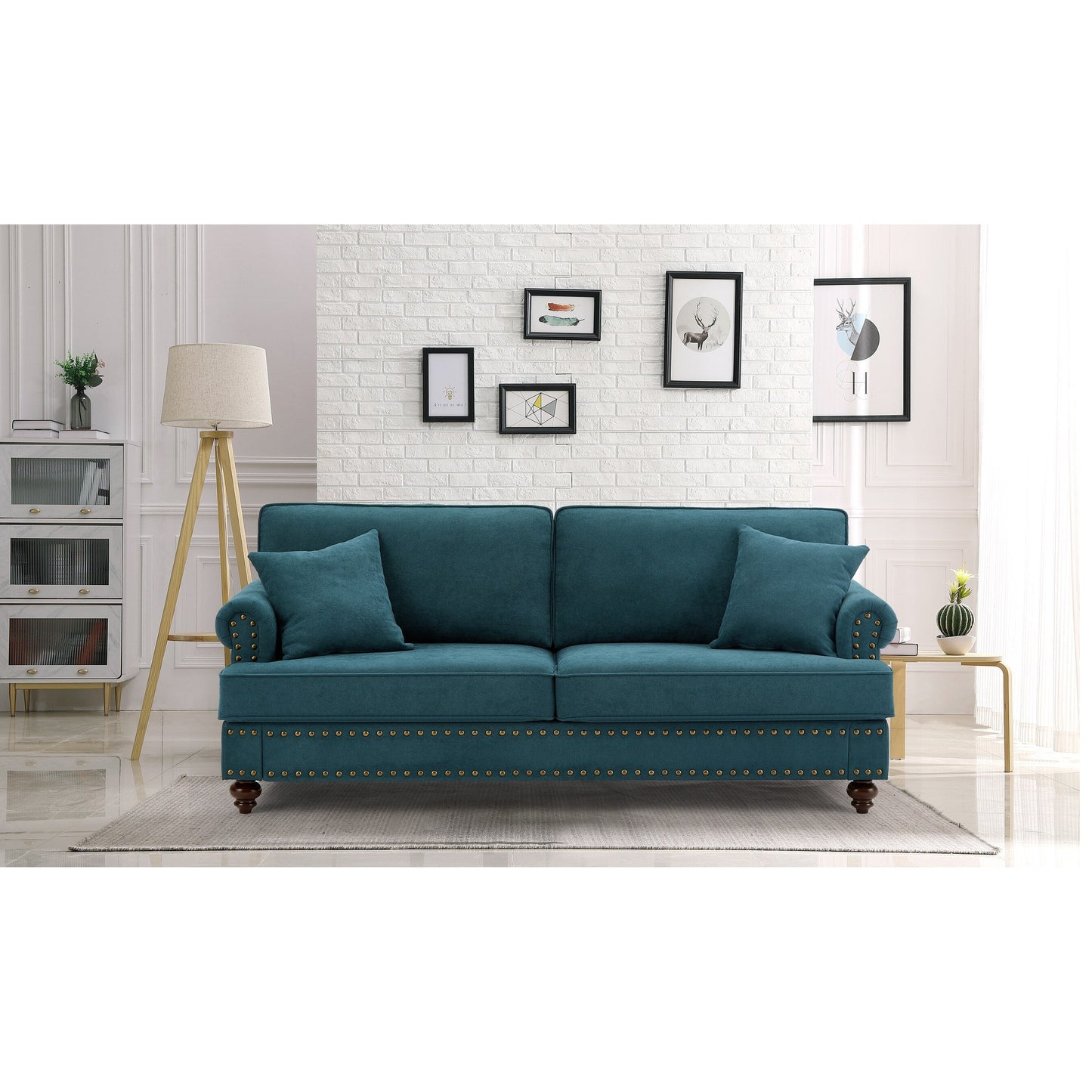 Canapé moderne pour salon, canapé en chenille verte 82, canapé sectionnel avec pieds marron, canapé rembourré pour appartement