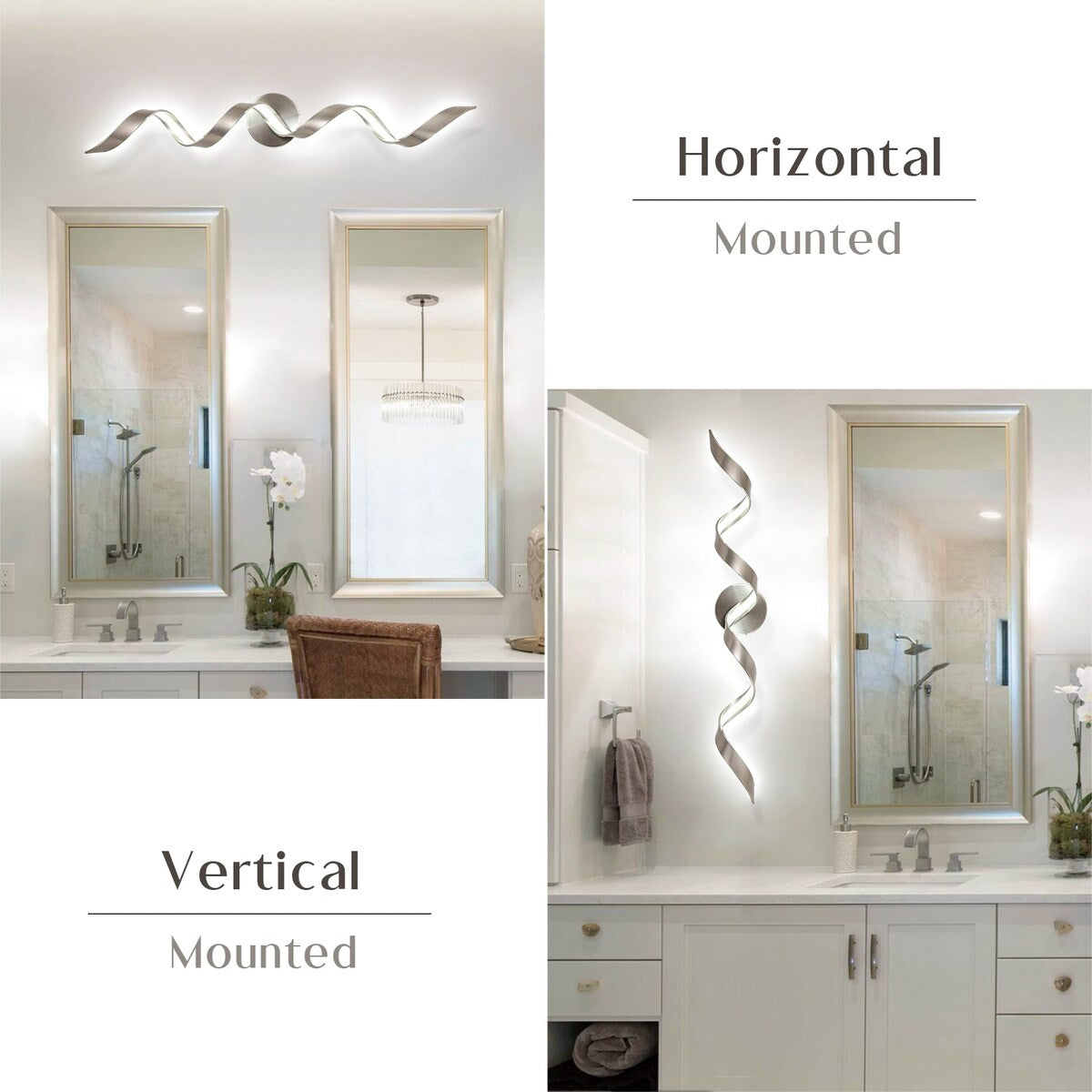 Applique murale à LED pour salle de bain, design spirale moderne, intensité variable