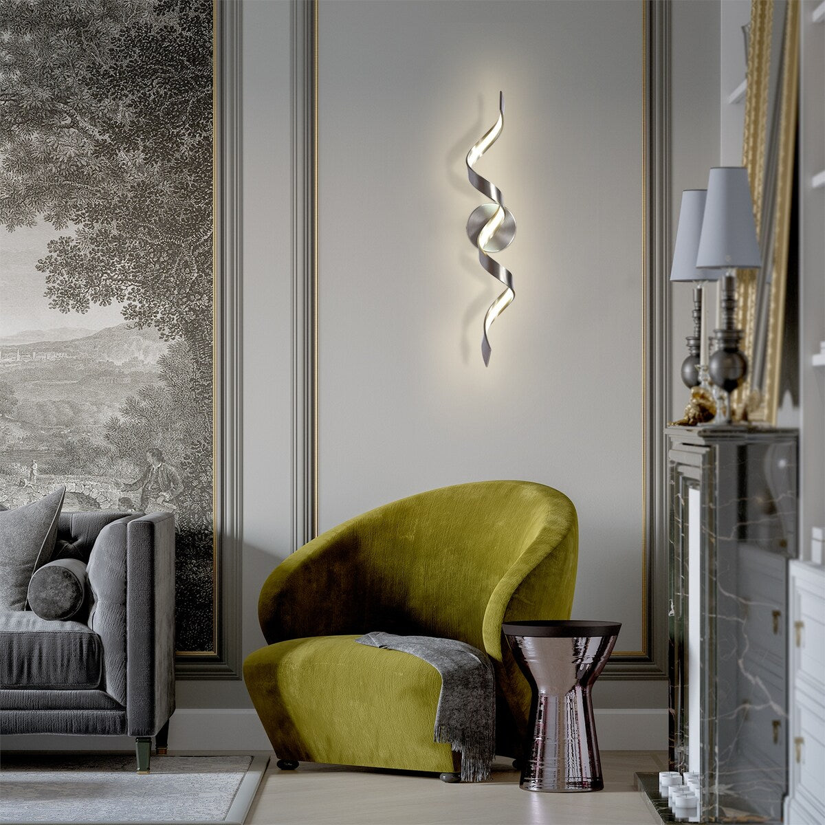 Applique murale à LED pour salle de bain, design spirale moderne, intensité variable