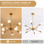 Lustre moderne Spoutnik à 10 lumières réglables pour cuisine, salle à manger, salon, chambre à coucher - N/A