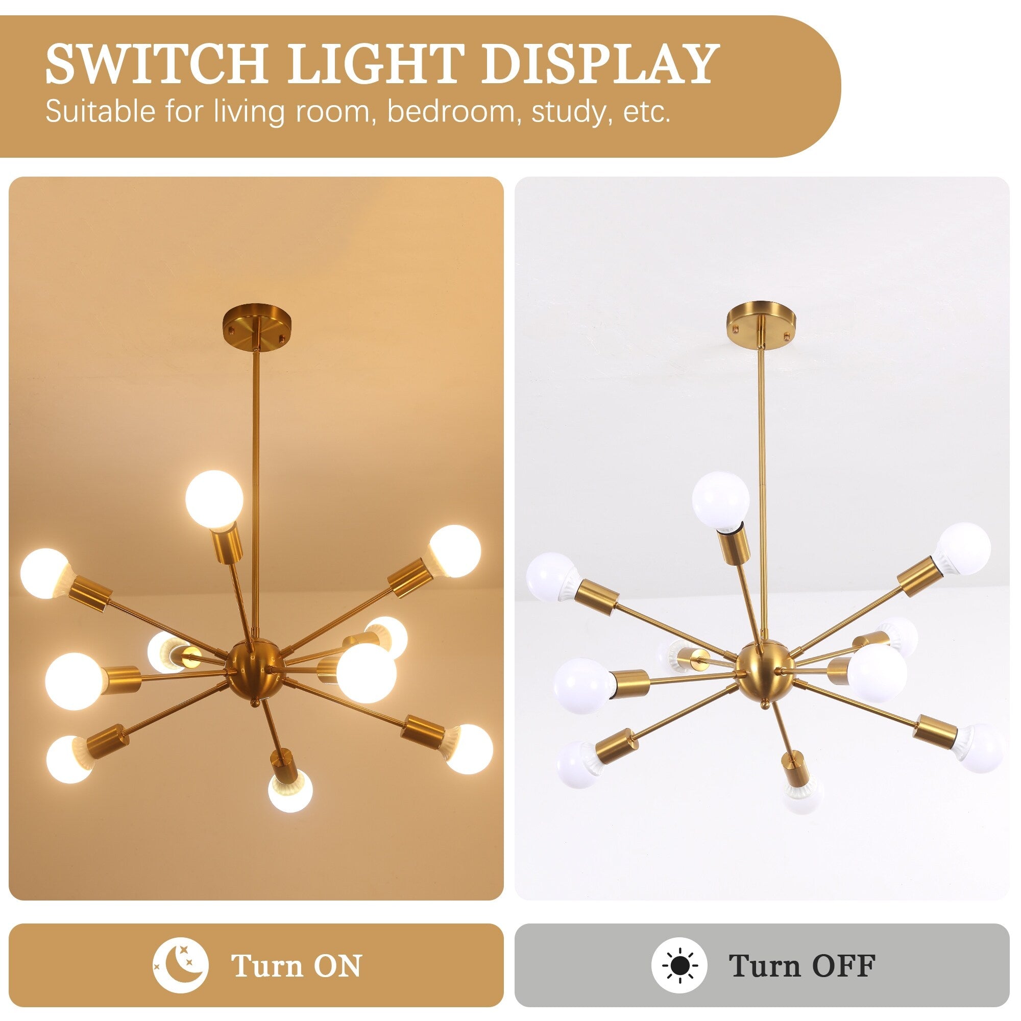 Lustre moderne Spoutnik à 10 lumières réglables pour cuisine, salle à manger, salon, chambre à coucher - N/A