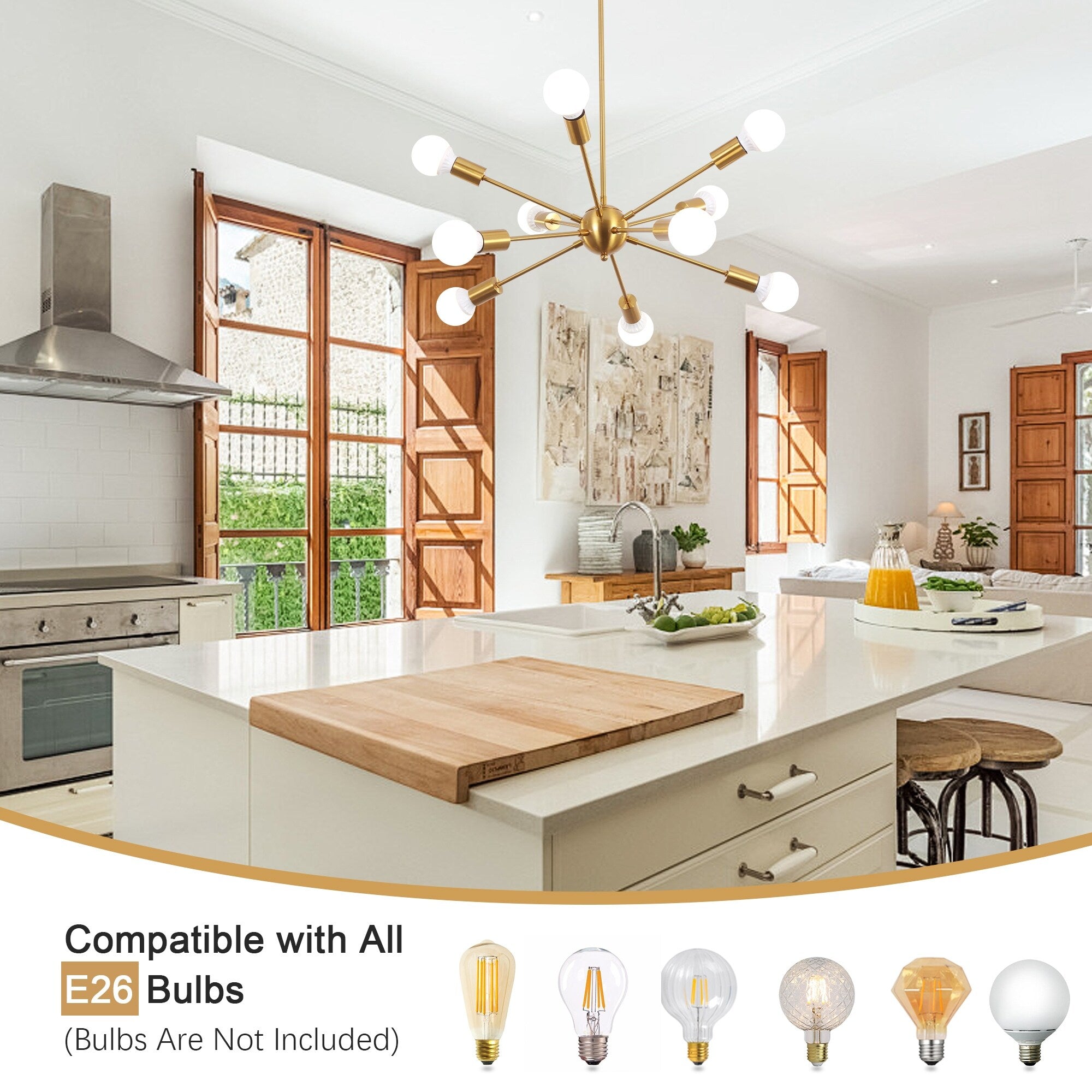 Lustre moderne Spoutnik à 10 lumières réglables pour cuisine, salle à manger, salon, chambre à coucher - N/A