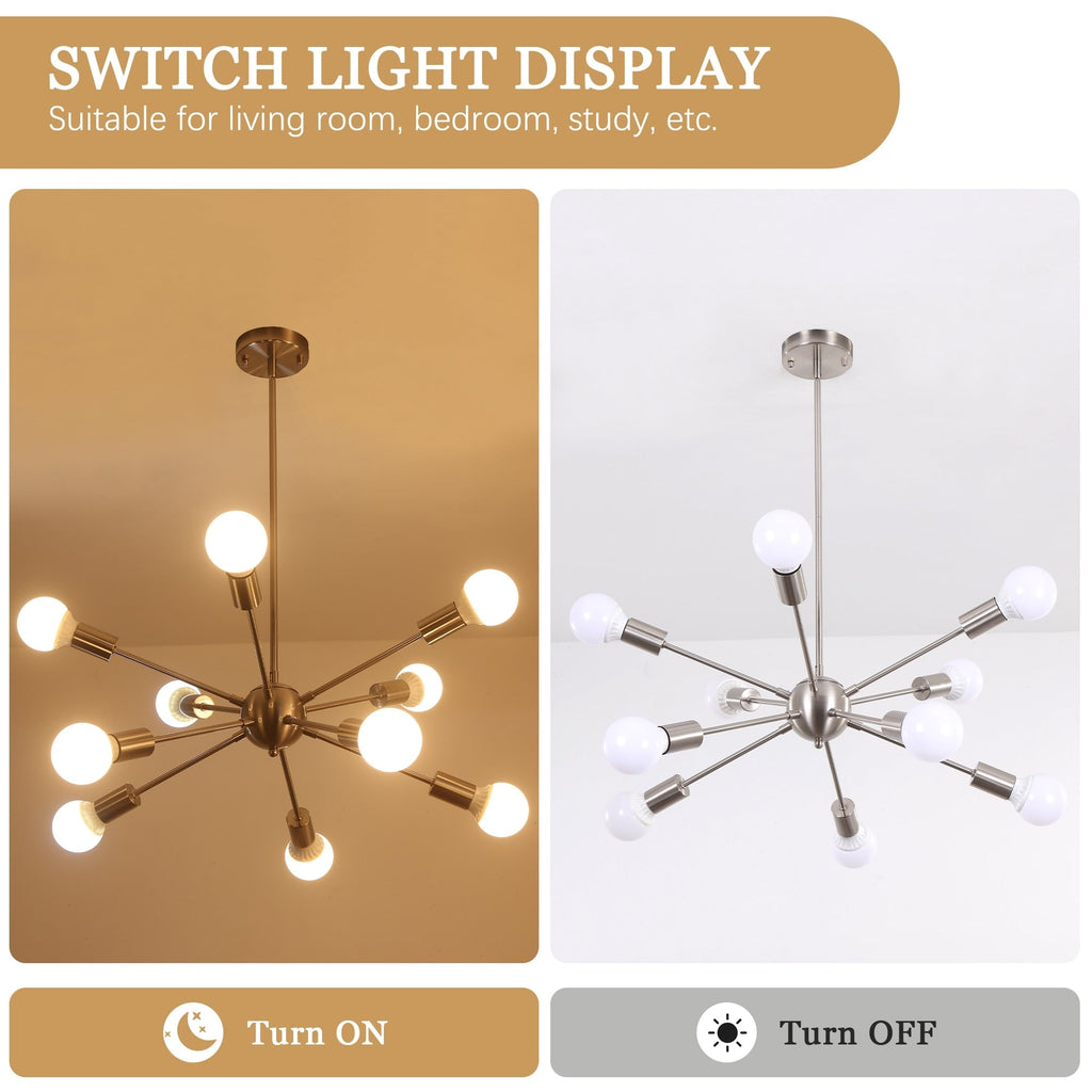 Lustre moderne Spoutnik à 10 lumières réglables pour cuisine, salle à manger, salon, chambre à coucher - N/A