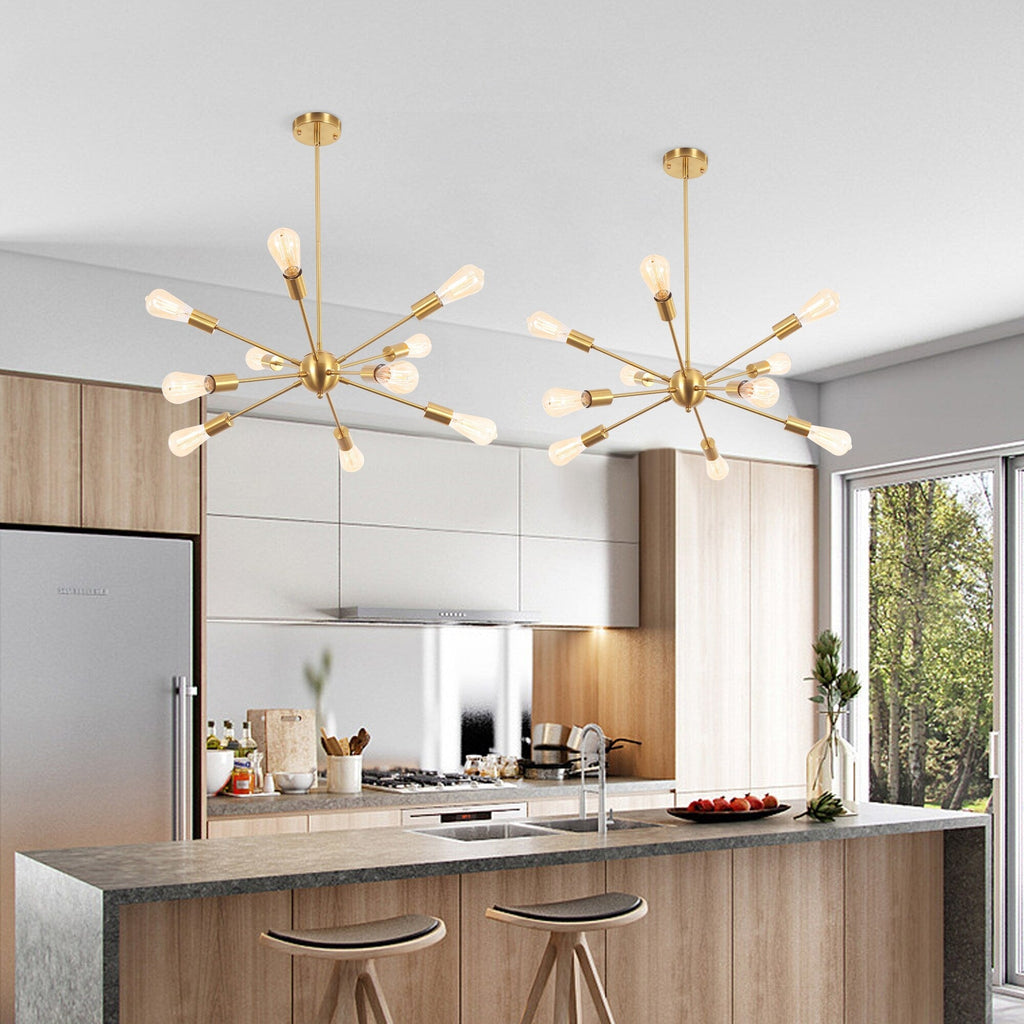 Lustre moderne Spoutnik à 10 lumières réglables pour cuisine, salle à manger, salon, chambre à coucher - N/A
