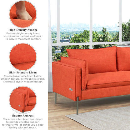 Canapé 3 places de style moderne en tissu de lin rembourré