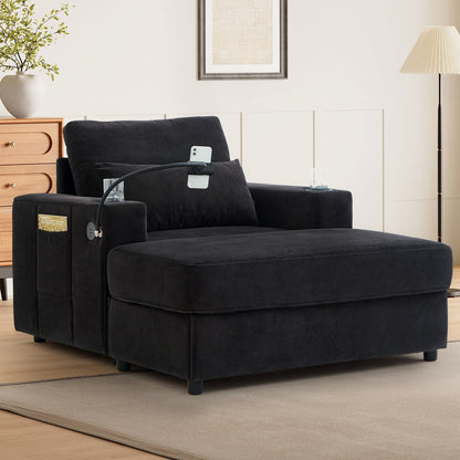Fauteuil de style moderne 42,5" Chaise longue Canapé avec un pouf de rangement amovible, deux ports USB, deux porte-gobelets