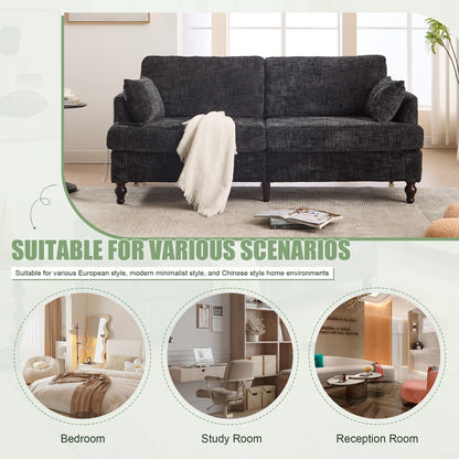 Canapé 2 places en chenille de style moderne avec pieds en bois, éclairage LED, port de chargement USB et sac de rangement, pour salon, chambre, bureau