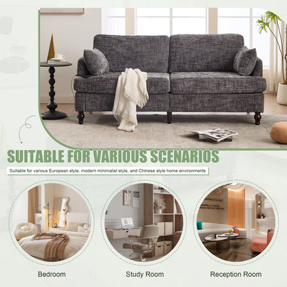 Canapé 2 places en chenille de style moderne avec pieds en bois, éclairage LED, port de chargement USB et sac de rangement, pour salon, chambre, bureau