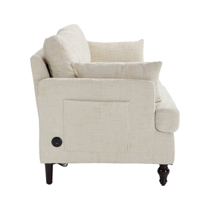 Canapé 2 places en chenille de style moderne avec pieds en bois, éclairage LED, port de chargement USB et sac de rangement, pour salon, chambre, bureau