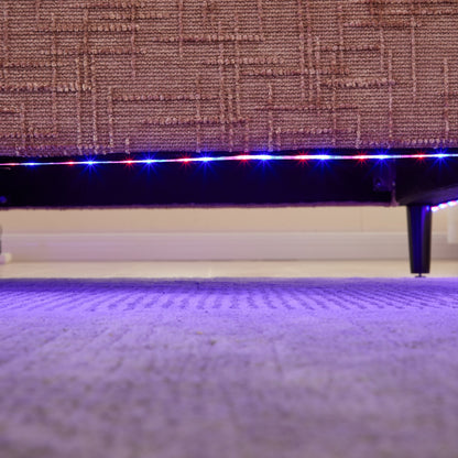 Canapé 2 places en chenille de style moderne avec pieds en bois, éclairage LED, port de chargement USB et sac de rangement, pour salon, chambre, bureau