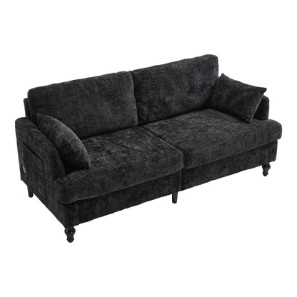 Canapé 2 places en chenille de style moderne avec pieds en bois, éclairage LED, port de chargement USB et sac de rangement, pour salon, chambre, bureau