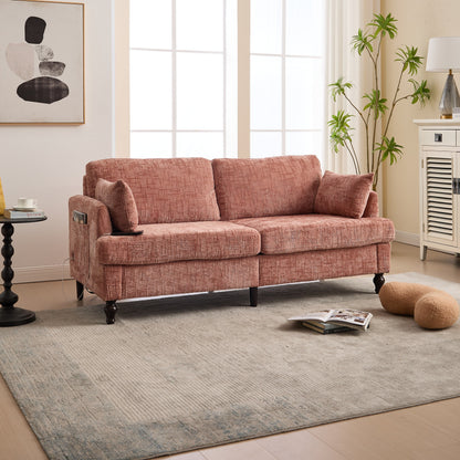 Canapé 2 places en chenille de style moderne avec pieds en bois, éclairage LED, port de chargement USB et sac de rangement, pour salon, chambre, bureau