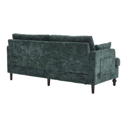 Canapé 2 places en chenille de style moderne avec pieds en bois, éclairage LED, port de chargement USB et sac de rangement, pour salon, chambre, bureau