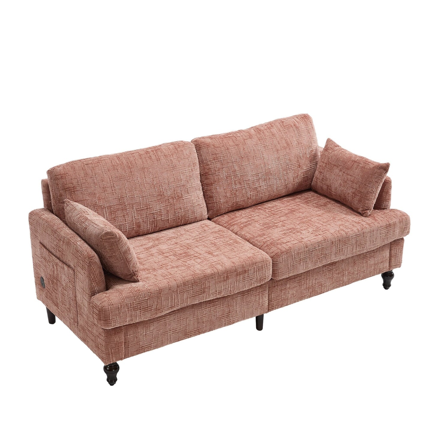 Canapé 2 places en chenille de style moderne avec pieds en bois, éclairage LED, port de chargement USB et sac de rangement, pour salon, chambre, bureau
