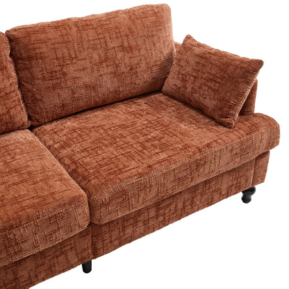 Canapé 2 places en chenille de style moderne avec pieds en bois, éclairage LED, port de chargement USB et sac de rangement, pour salon, chambre, bureau
