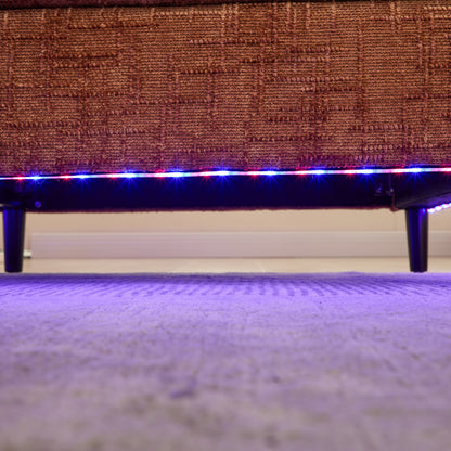 Canapé 2 places en chenille de style moderne avec pieds en bois, éclairage LED, port de chargement USB et sac de rangement, pour salon, chambre, bureau