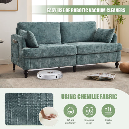 Canapé 2 places en chenille de style moderne avec pieds en bois, éclairage LED, port de chargement USB et sac de rangement, pour salon, chambre, bureau