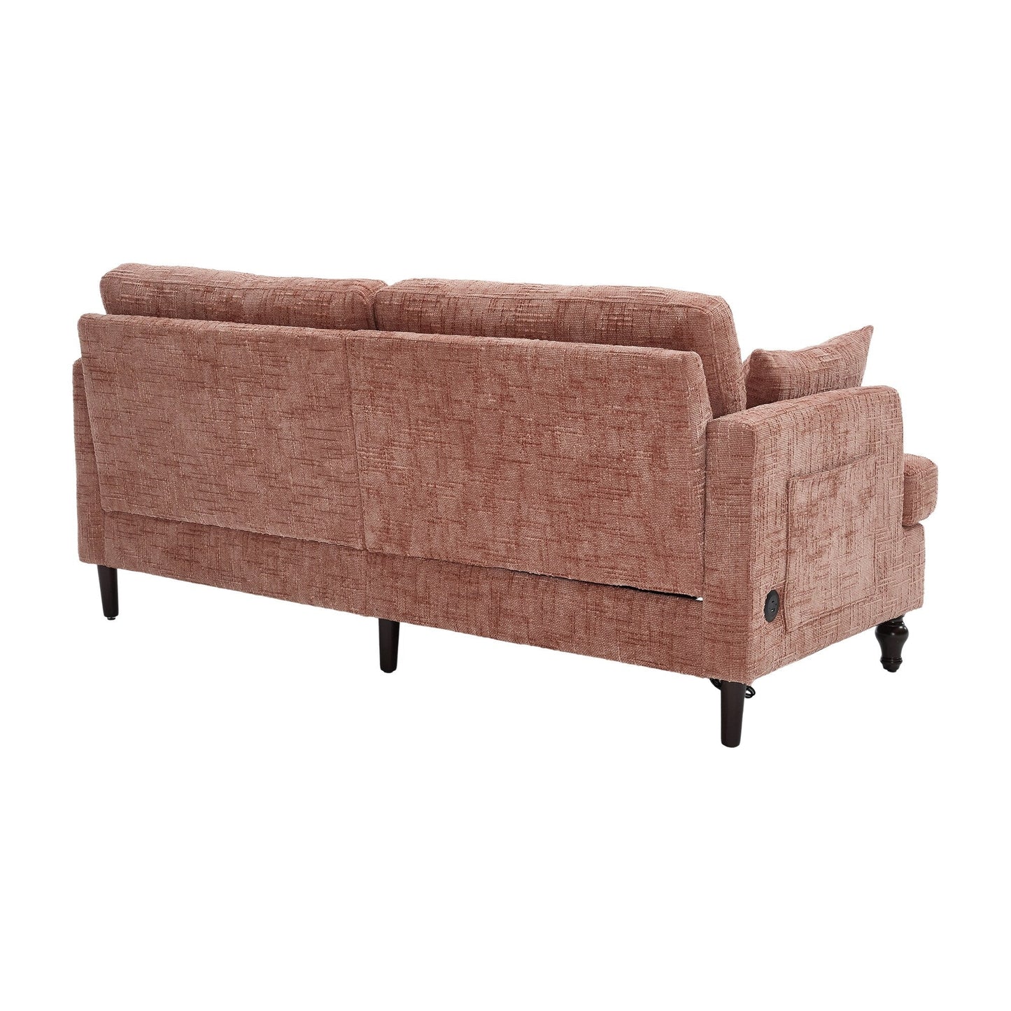 Canapé 2 places en chenille de style moderne avec pieds en bois, éclairage LED, port de chargement USB et sac de rangement, pour salon, chambre, bureau