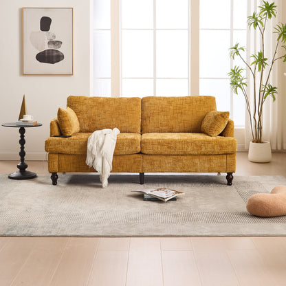 Canapé 2 places en chenille de style moderne avec pieds en bois, éclairage LED, port de chargement USB et sac de rangement, pour salon, chambre, bureau