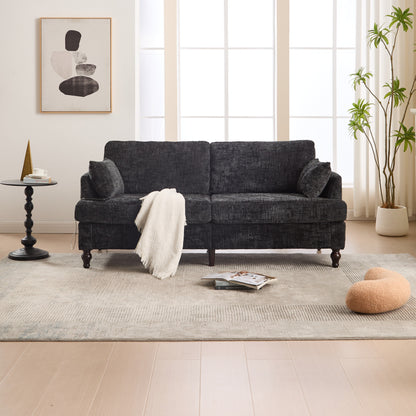 Canapé 2 places en chenille de style moderne avec pieds en bois, éclairage LED, port de chargement USB et sac de rangement, pour salon, chambre, bureau