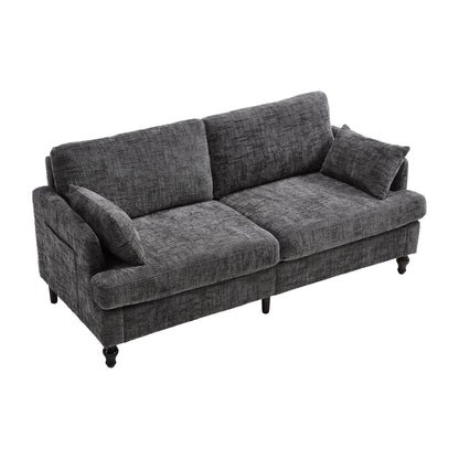 Canapé 2 places en chenille de style moderne avec pieds en bois, éclairage LED, port de chargement USB et sac de rangement, pour salon, chambre, bureau