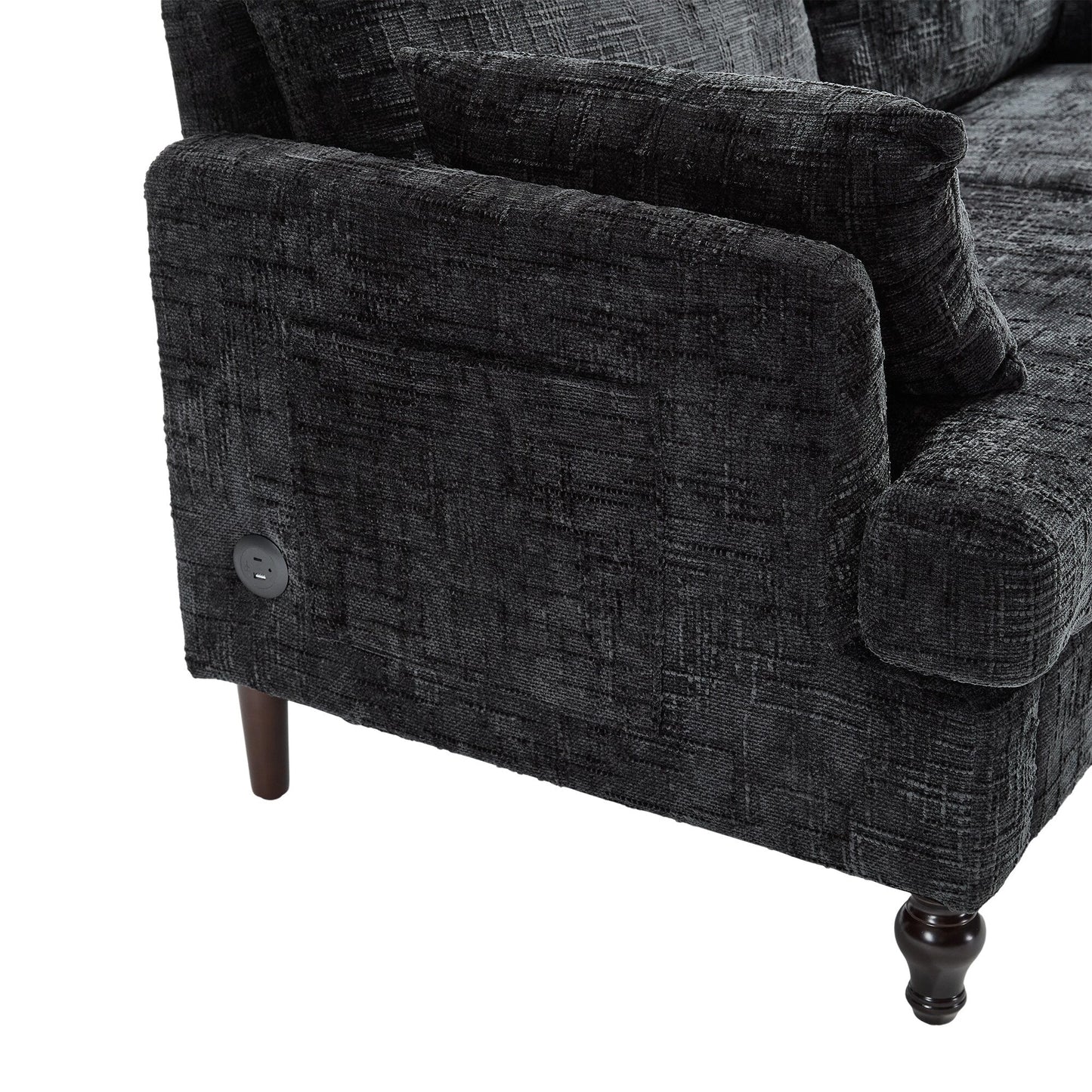Canapé 2 places en chenille de style moderne avec pieds en bois, éclairage LED, port de chargement USB et sac de rangement, pour salon, chambre, bureau
