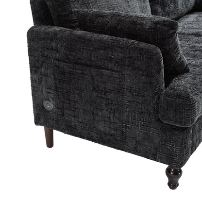 Canapé 2 places en chenille de style moderne avec pieds en bois, éclairage LED, port de chargement USB et sac de rangement, pour salon, chambre, bureau