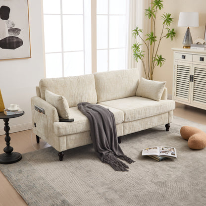 Canapé 2 places en chenille de style moderne avec pieds en bois, éclairage LED, port de chargement USB et sac de rangement, pour salon, chambre, bureau