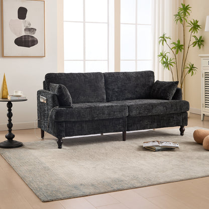 Canapé 2 places en chenille de style moderne avec pieds en bois, éclairage LED, port de chargement USB et sac de rangement, pour salon, chambre, bureau