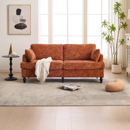 Canapé 2 places en chenille de style moderne avec pieds en bois, éclairage LED, port de chargement USB et sac de rangement, pour salon, chambre, bureau