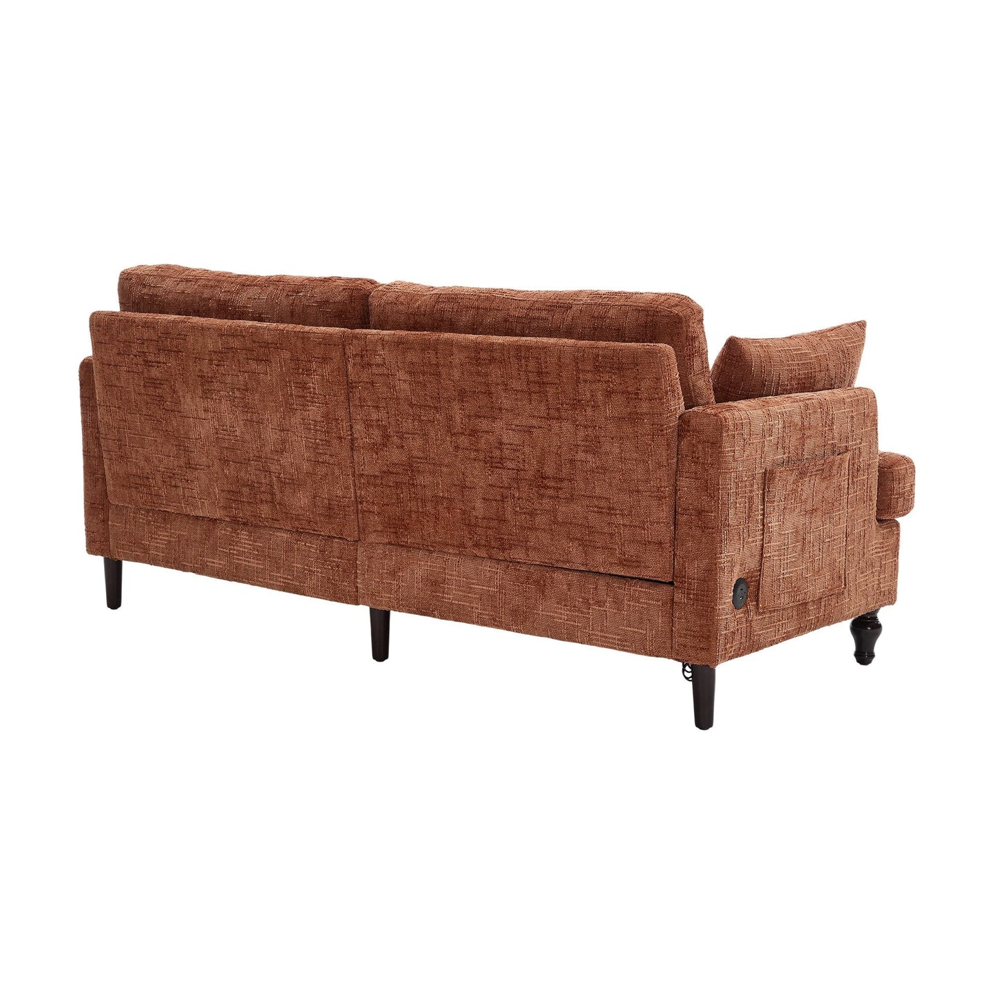 Canapé 2 places en chenille de style moderne avec pieds en bois, éclairage LED, port de chargement USB et sac de rangement, pour salon, chambre, bureau