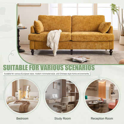 Canapé 2 places en chenille de style moderne avec pieds en bois, éclairage LED, port de chargement USB et sac de rangement, idéal pour le salon, la chambre à coucher ou le bureau.