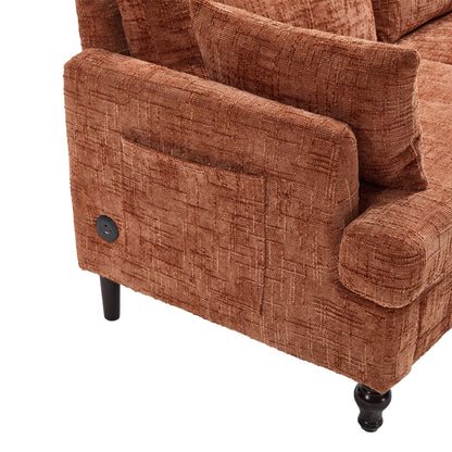 Canapé 2 places en chenille de style moderne avec pieds en bois, éclairage LED, port de chargement USB et sac de rangement, idéal pour le salon, la chambre à coucher ou le bureau.