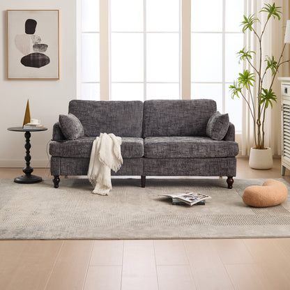 Canapé 2 places en chenille de style moderne avec pieds en bois, éclairage LED, port de chargement USB et sac de rangement, idéal pour le salon, la chambre à coucher ou le bureau.