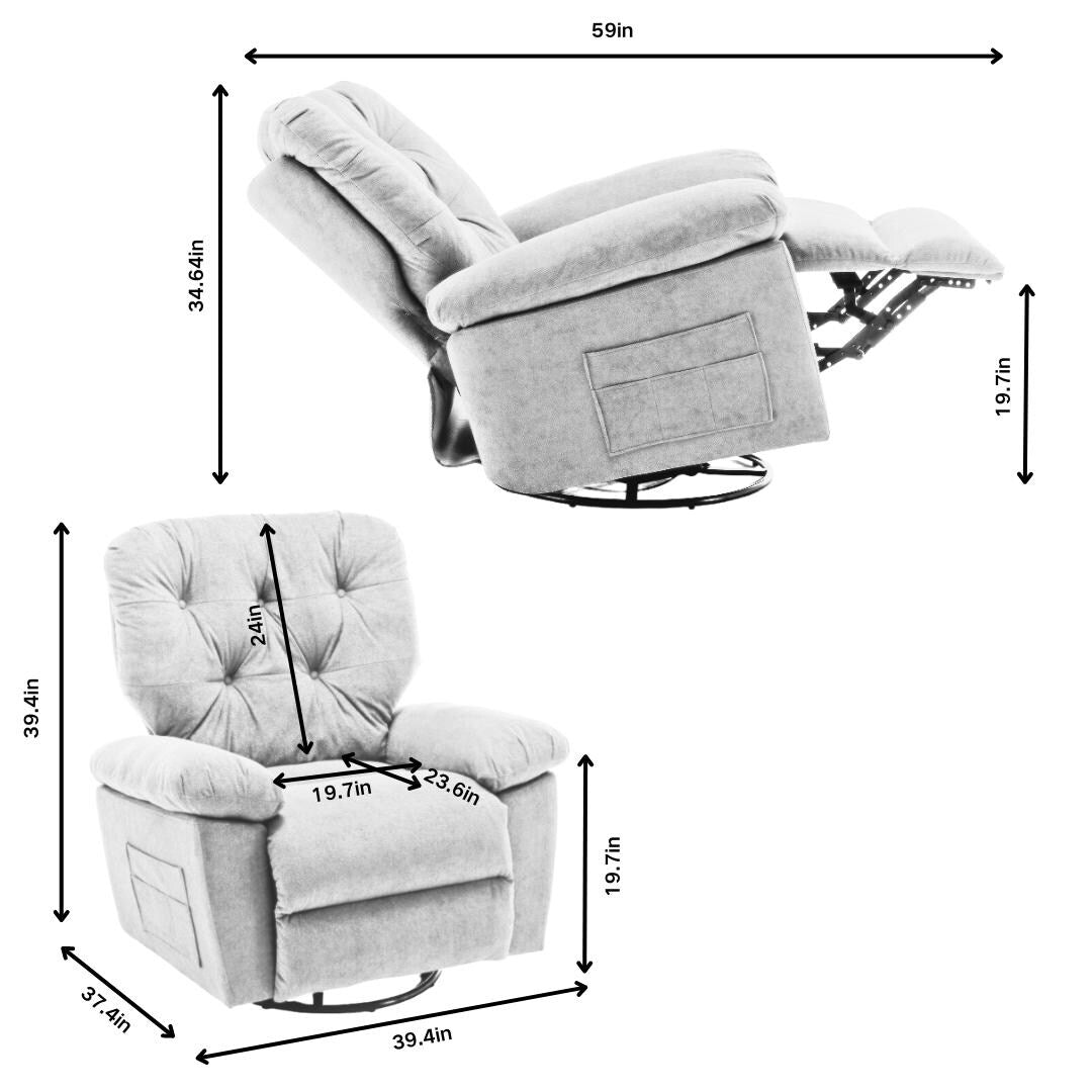 Canapé simple pivotant et inclinable manuel pour home cinéma moderne, réglable, avec repose-pieds et poche latérale