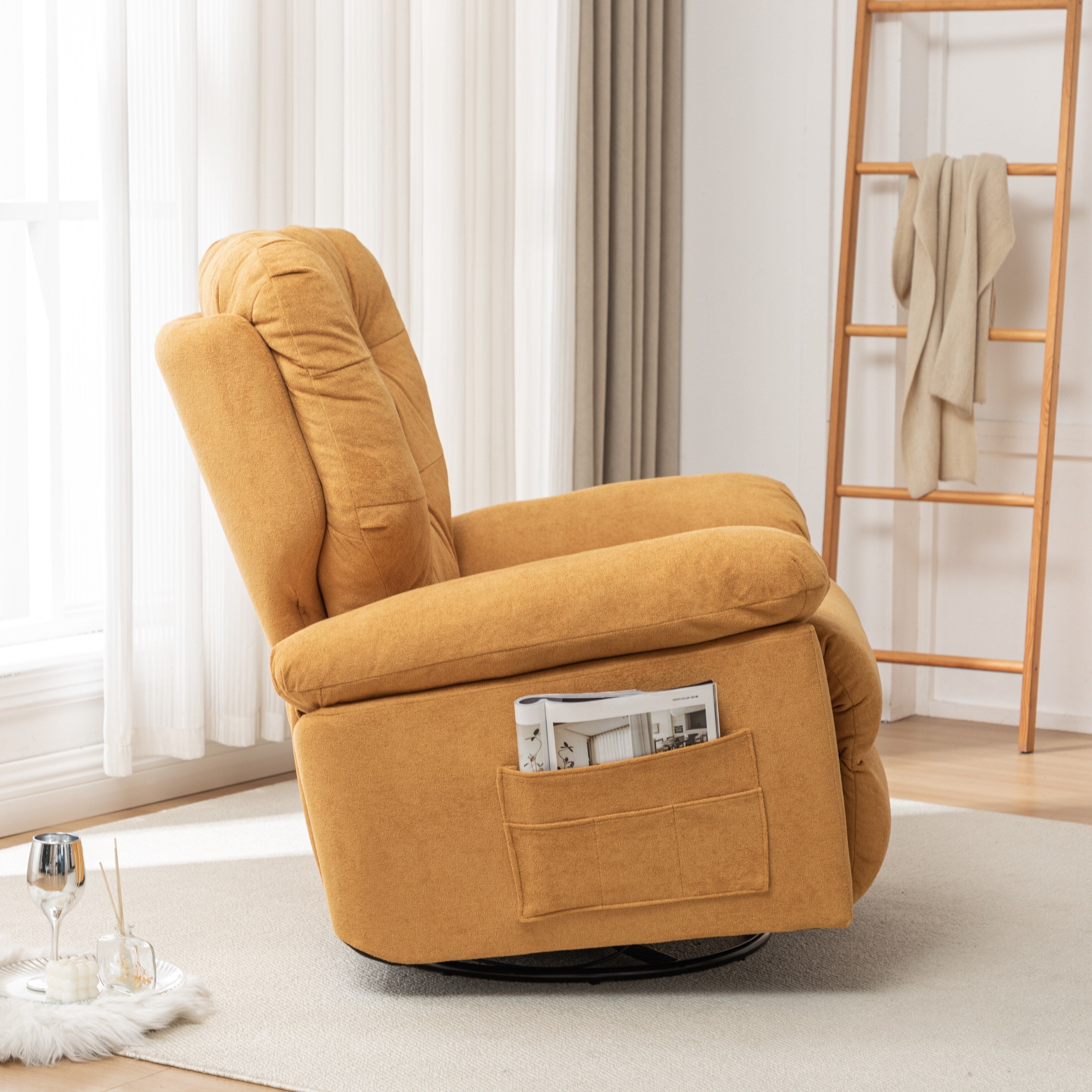 Canapé simple pivotant et inclinable manuel pour home cinéma moderne, réglable, avec repose-pieds et poche latérale