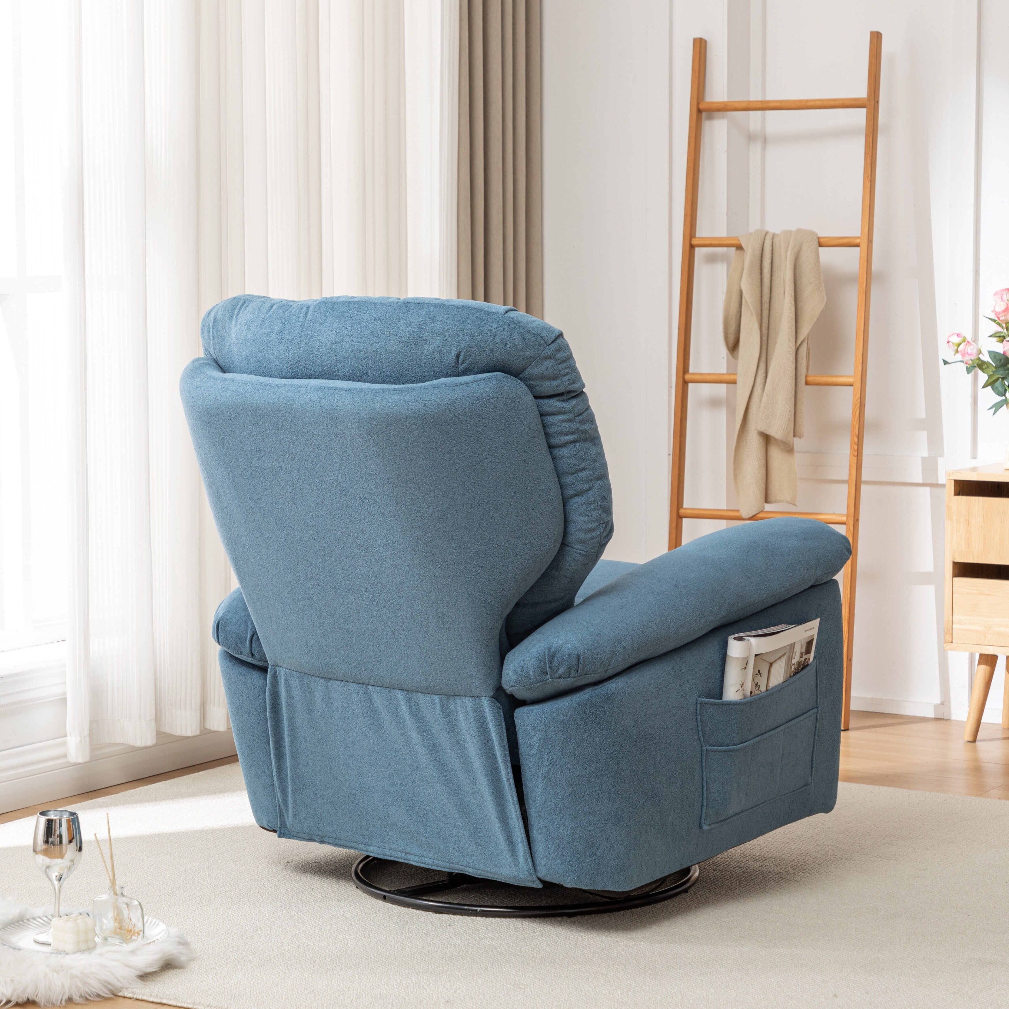 Canapé simple pivotant et inclinable manuel pour home cinéma moderne, réglable, avec repose-pieds et poche latérale