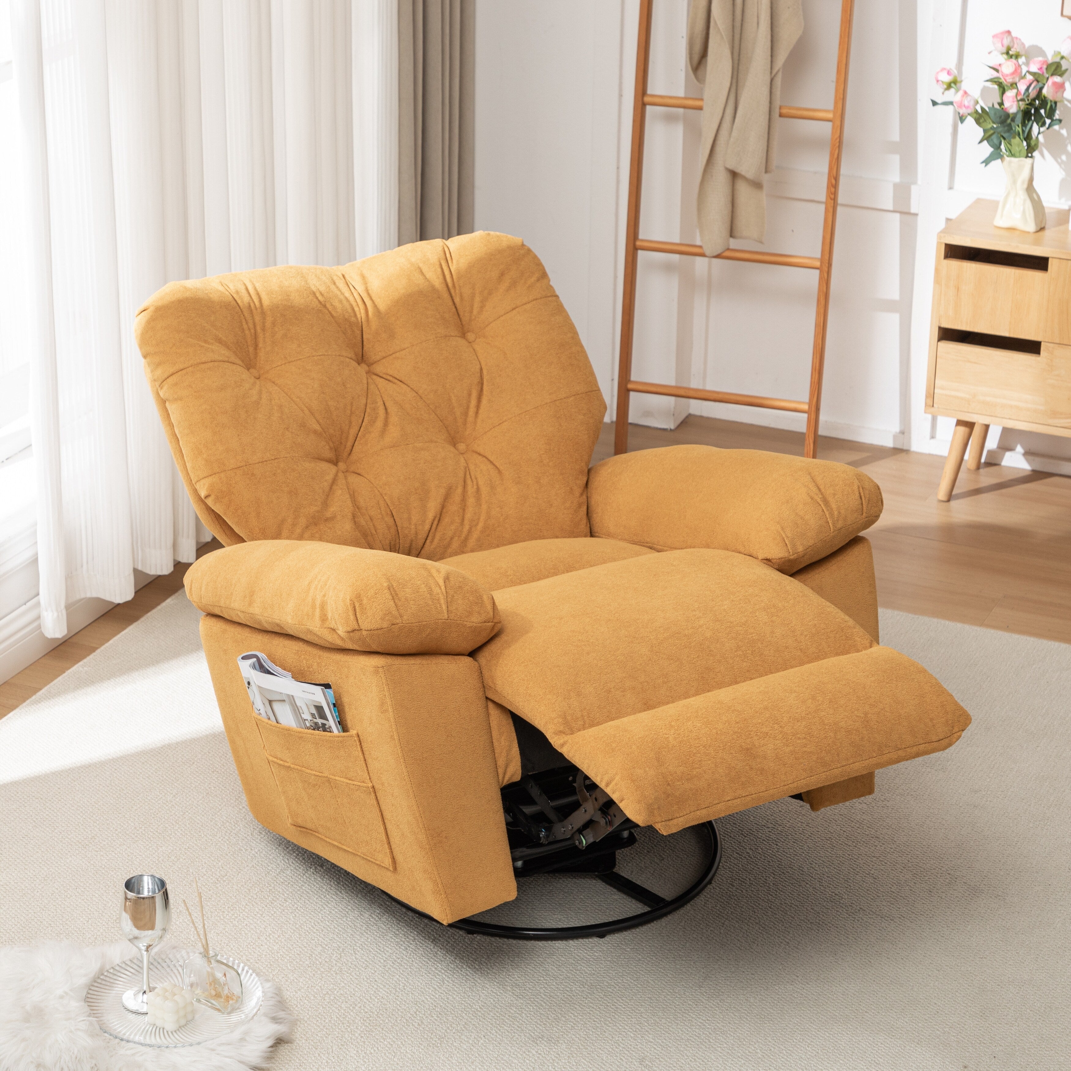 Canapé simple pivotant et inclinable manuel pour home cinéma moderne, réglable, avec repose-pieds et poche latérale