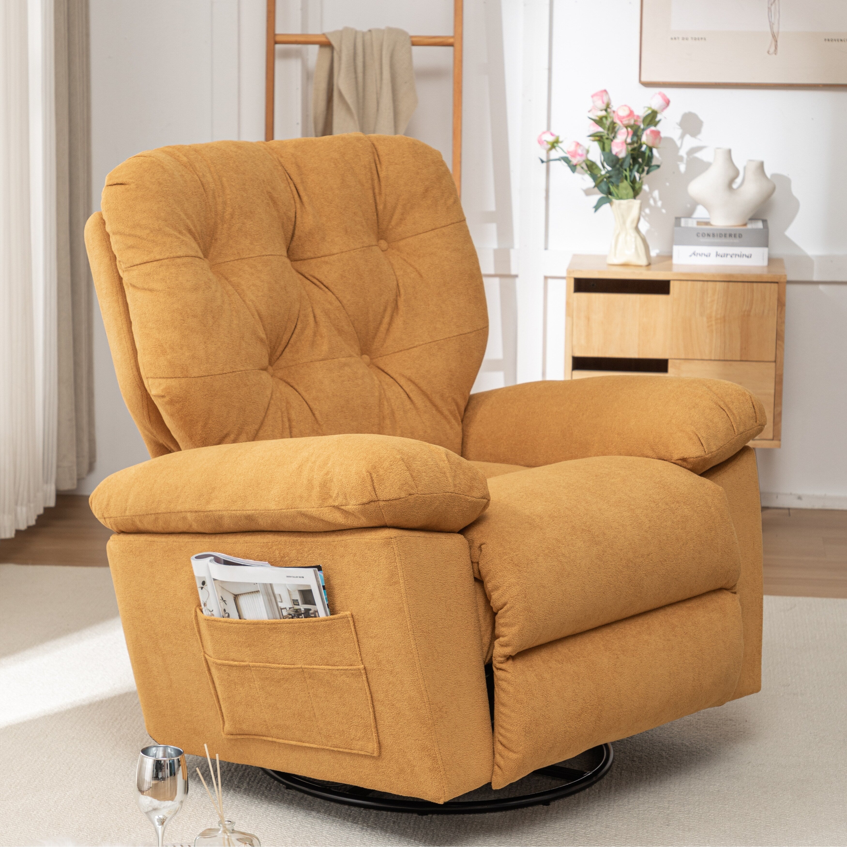 Canapé simple pivotant et inclinable manuel pour home cinéma moderne, réglable, avec repose-pieds et poche latérale