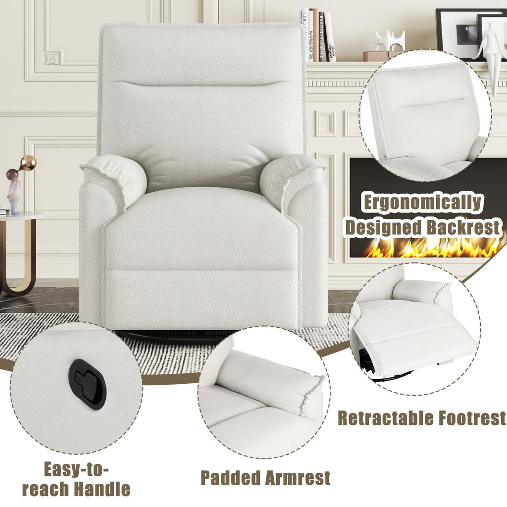Fauteuil inclinable manuel pivotant moderne avec dossier rembourré et réglable pour salon ou chambre d'enfant