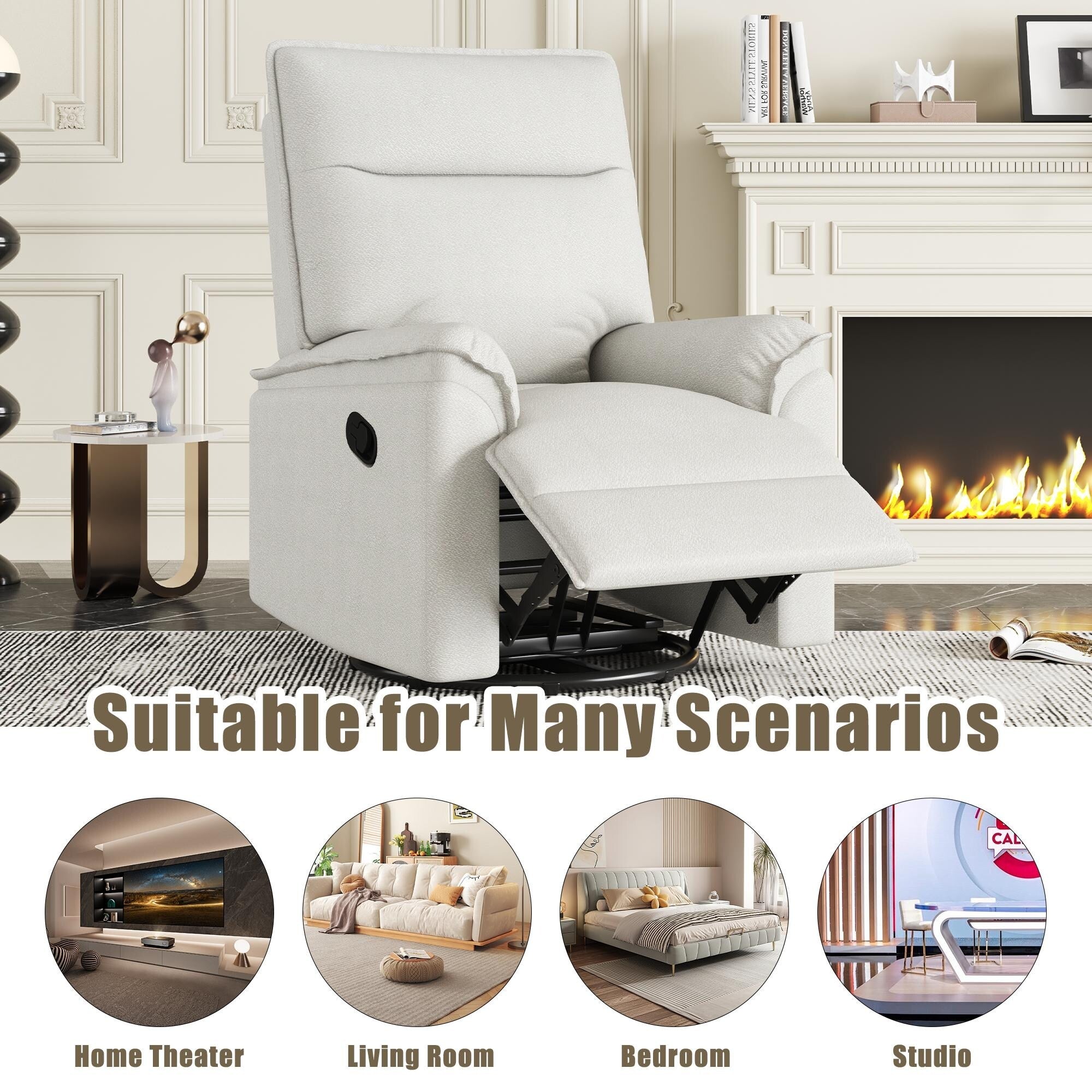 Fauteuil inclinable manuel pivotant moderne avec dossier rembourré et réglable pour salon ou chambre d'enfant