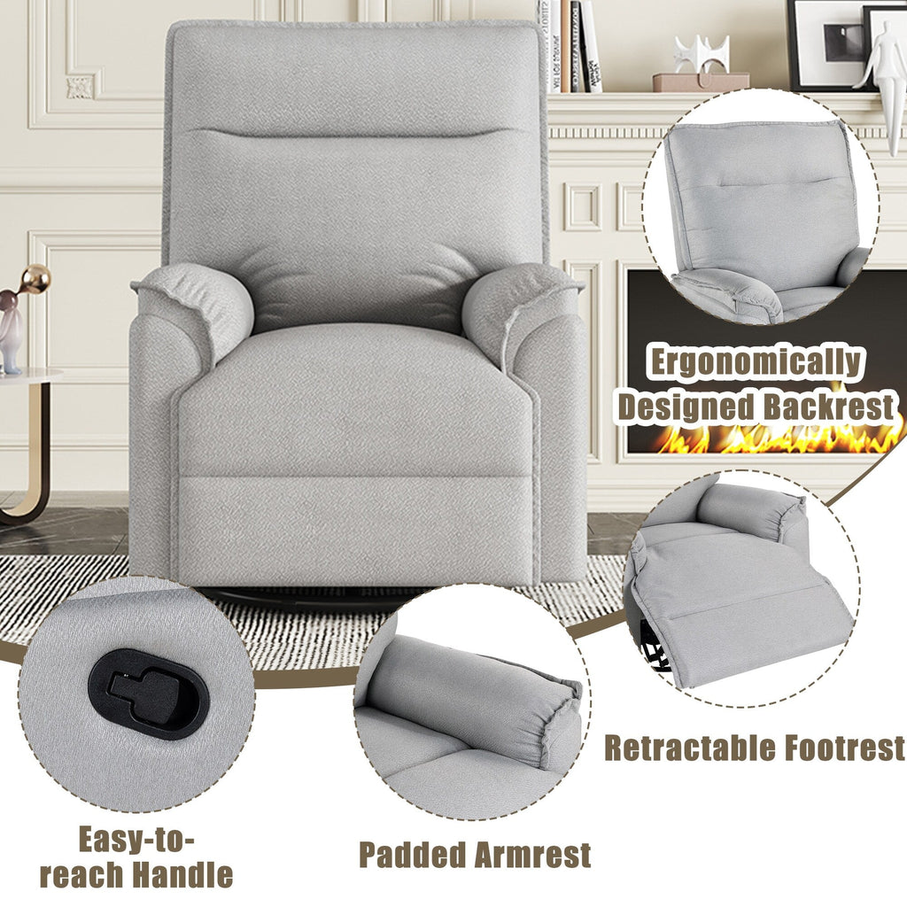 Fauteuil inclinable manuel pivotant moderne avec dossier rembourré et réglable pour salon ou chambre d'enfant